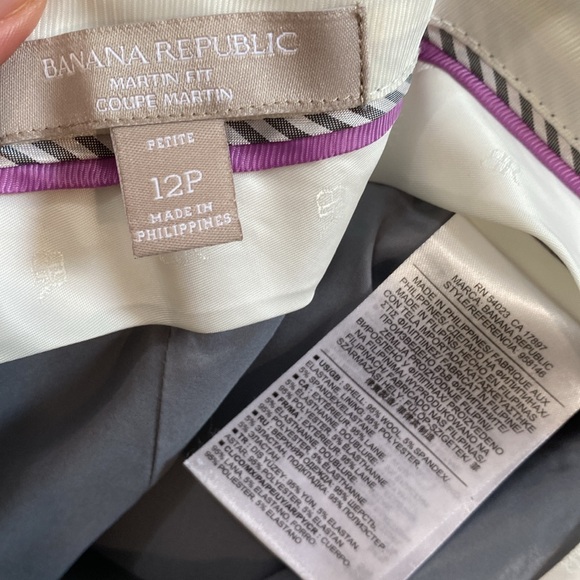 Banana Republic Martin Fit Grey Wool Trousers Size 12P Petite Pants - Picture 13 of 15